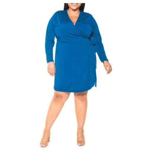 Alexia Admor Women's Plus Amelia Wrap Dress Surplice Neckline Stretch in Azure - Picture 1 of 6